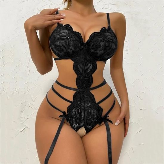 Ensemble Lingerie Femme avec Porte Jarretelle Body Sexy Brassière