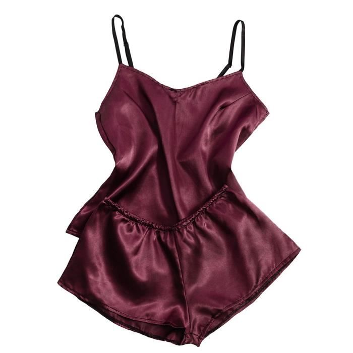 Sasaquoy Pyjama Chemise De Nuit Satin Soie Noeud De Lingerie Femme