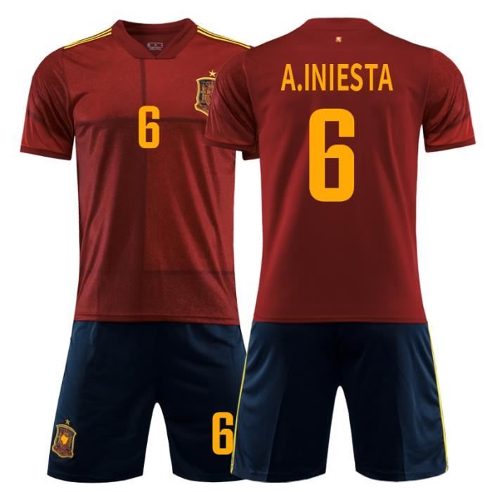 Spain Espagne 2020 Maillot de Foot Football Soccer(Tops + shorts)Suit No.6 ANDRES INIESTA Pas Cher pour Homme