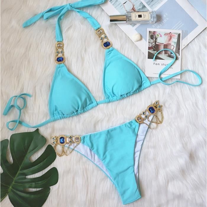 Maillot De Bain Gnim Maillot De Bain Deux Pi Ces Avec Cha Ne En M Tal Et Strass Bikini