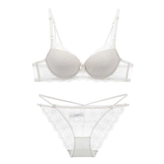 Ensemble Lingerie Femme Dentelle Sexy Froncee Couleur Unie A Mode