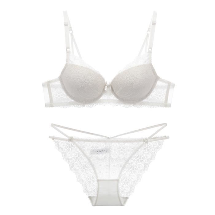 Ensemble Lingerie Femme Dentelle Sexy Froncee Couleur Unie A Mode