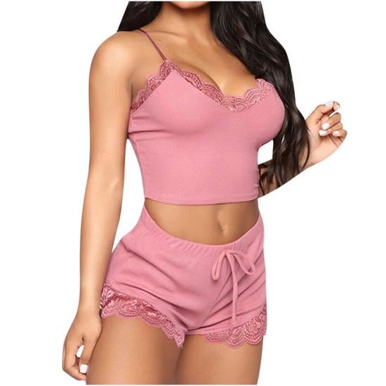 Femmes Sexy Lingerie Mode Solide Pyjamas Sans Manches Dentelle Cami