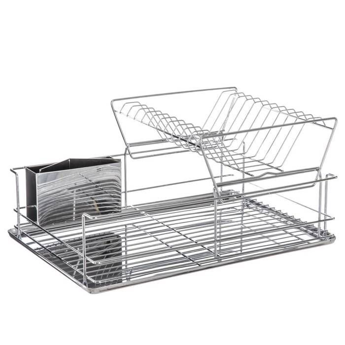 Égouttoir à vaisselle sur 2 niveaux avec plateau amovible - INOX Gris
