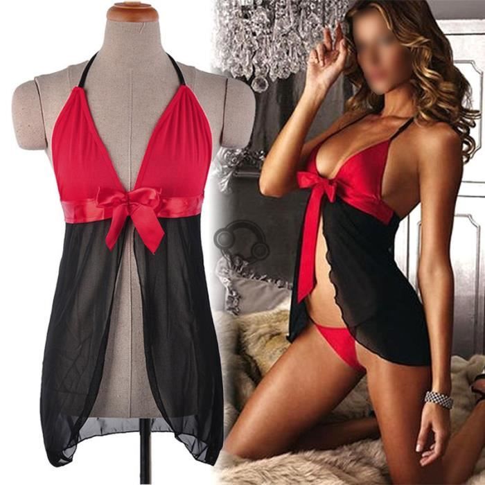 Femme Lingerie Sexy Sous V Tements Nuisette G String Robe Nuit Ensemble