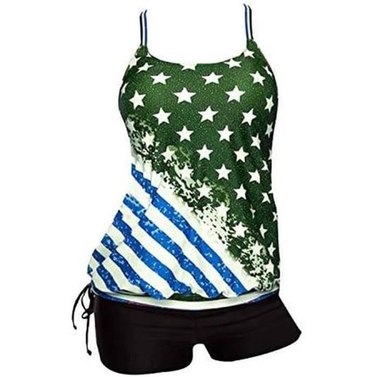 Maillot de Bain Natation Vêtements Terylène Classique Deux Pièces Bikini Rayure Vert Vert