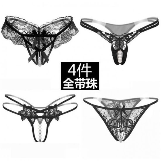 Lot De Strings Entrejambe Ouvert En Dentelle Mini String Perles Dentelle Pour Femmes Lingerie