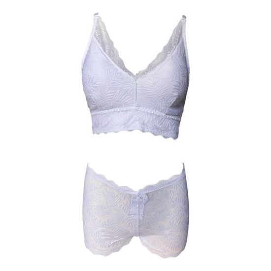 Ensemble Soutien Gorge Triangle C Et Boxer En Dentelle Blanche Lingerie Femme Blanc