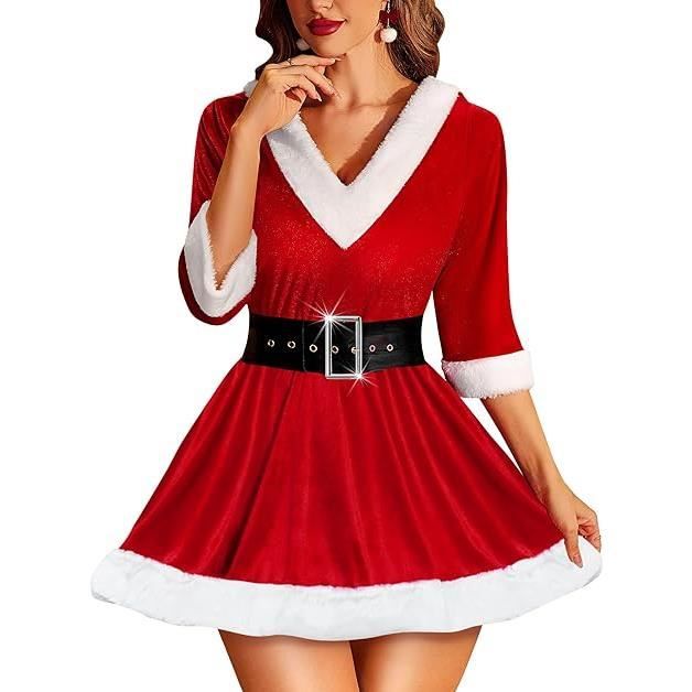 Lingerie de Noël pour Femme Sexy Costume de Père Noël Babydoll Robe de