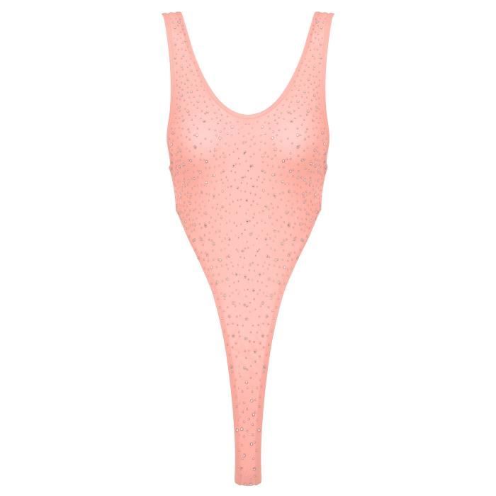 Iixpin Body Sexy Femme Soie Strass Brillant High Cut Lingerie Erotique