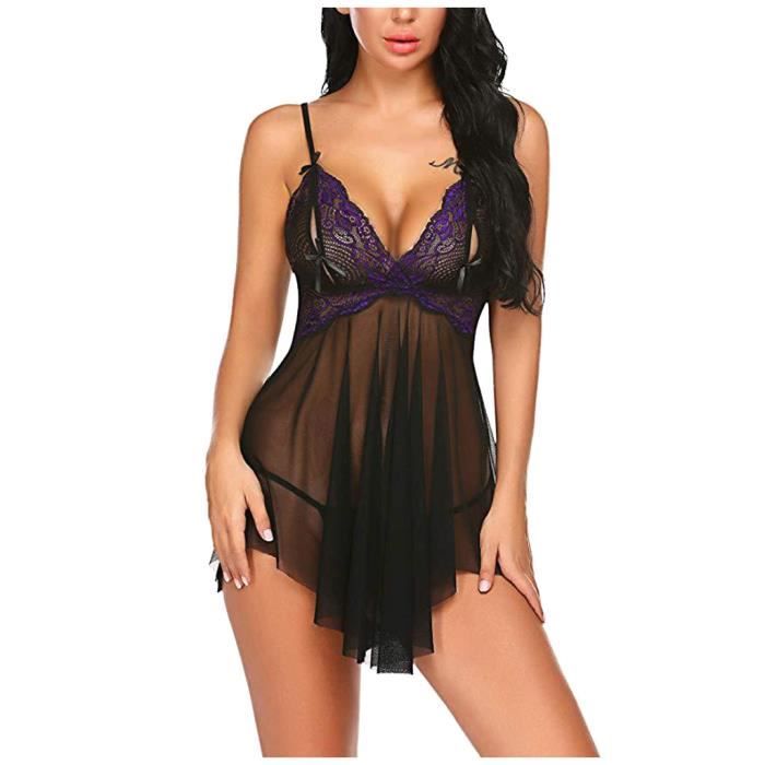 Femmes Sling Lace Print Lingerie Sexy Camisole Nightdress Jupe Sexy