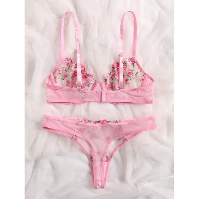 Ensemble De Lingerie Sexy En Broderie Florale Pour Femmes Sous