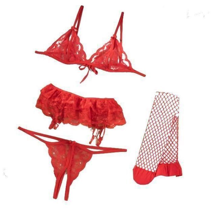 Lingerie Sexy HAOPYOU V Pièces Ouvert Extensible Rouge S à M Rouge Cdiscount