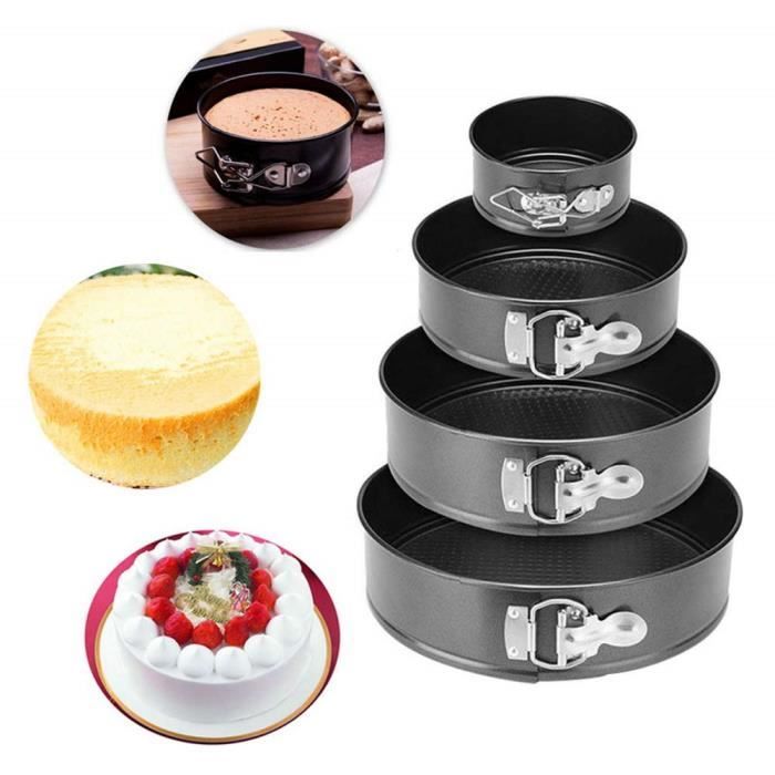4PCS Moules à Gâteau Mousse Pâtisserie Anti-Adhérent Forme Ronde Moules à Charnière Accessoire Outils de Cuisine Cadeau