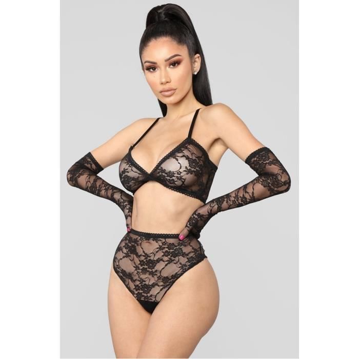 Femmes Sexy Lingerie Ensemble Dentelle Transparent Transparent Col En V
