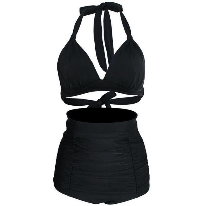 Maillot De Bain Bikini Pliss Rouge Haut Bleu Marine Avec Points Blancs