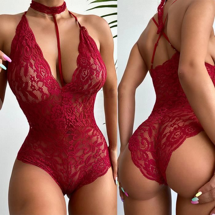 Femmes Sexy Dentelle Dos Nu Combinaison Sexy Lingerie Body Bandage