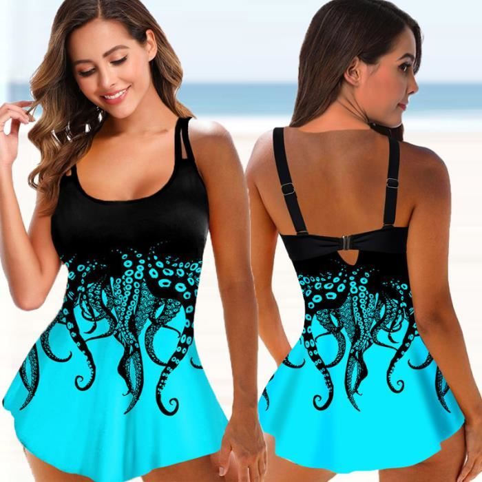 Maillots De Bain Femmes Chic Vintage Bikini Imprim Fendu MODE Bleu Bleu