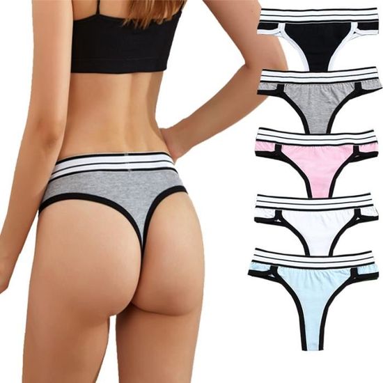 Lot de 5 Culottes Femme Coton Sous vêtements Sexy Bikini String sans Couture Confortable