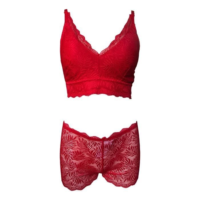 Ensemble Soutien Gorge Triangle 100C Et Boxer En Dentelle Rouge Lingerie Femme Rouge Cdiscount