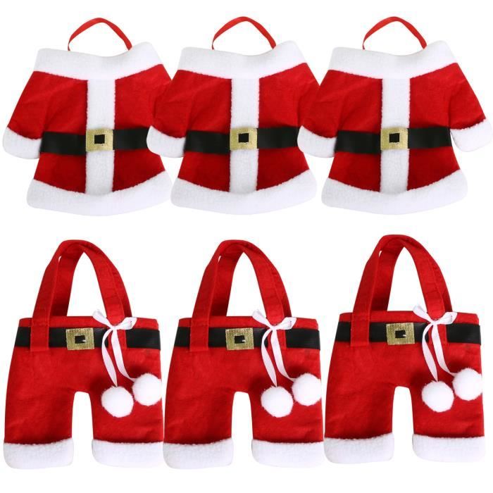 TRIXES Ensemble de 6 Porte-Couverts de Noël Originaux Costume Père Noël pour Dîner de Noël