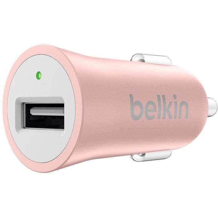 BELKIN Mini chargeur allume cigare 2,4A, 5V, 12W - Or/ Rose métal
