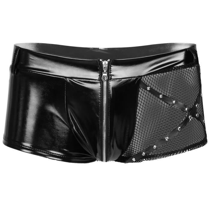 Noir Short Boxer Cuir Verni Homme Lingerie De Nuit Sexy String Noir Jockstrap Gay Mini Pantalon