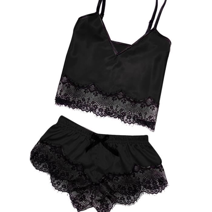 Nuisette Femmes Sexy Satin Sling Vêtements de Nuit Lingerie Dentelle