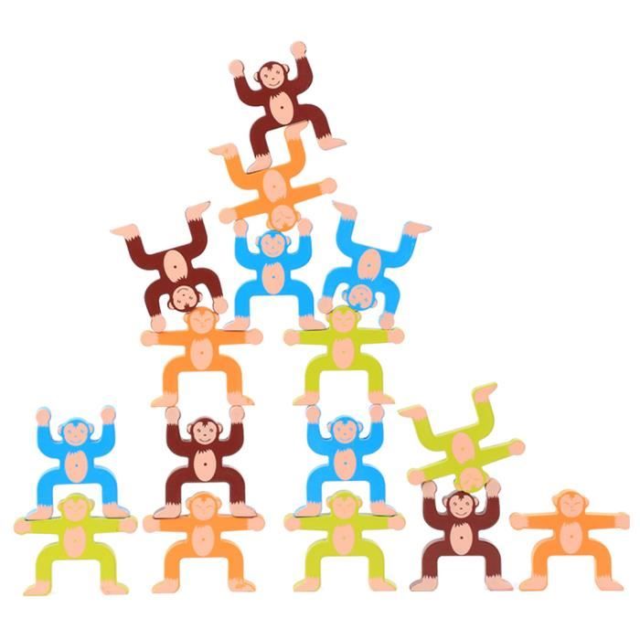 16 pcs Équilibre Blocs de Construction Singe Forme En Bois FORME A TRIER - FORME A AGENCER - BOITE A FORME - PYRAMIDE-GIGOGNE