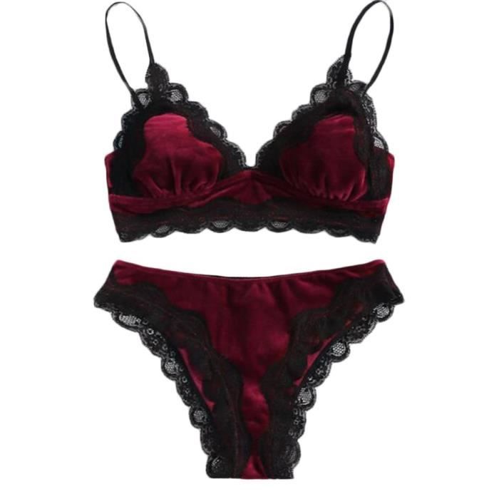 Femmes Sexy Dentelle Lingerie Velours Pyjamas Ensemble Bodydoll