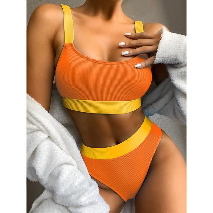 Sexy Women Bikini Solid Splicing Maillot De Bain Deux Pi Ces Maillot De