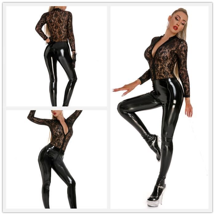 Lingerie Rotique Corset Miroir Skinny Pvc Zipper Ouvert Entrejambe