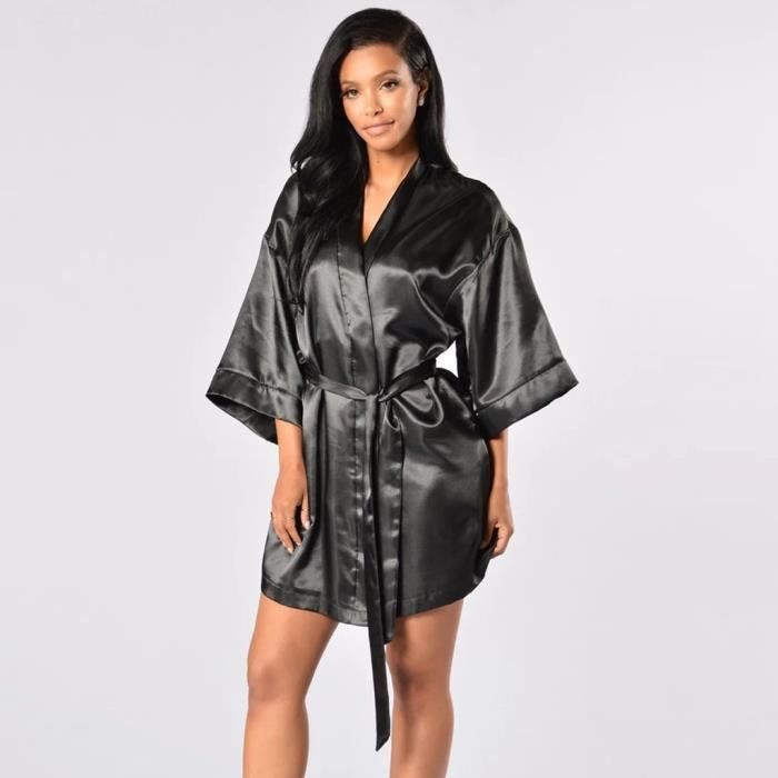 Plus Size Lingerie Sexy Femmes Soie Dentelle Robe Satin Peignoir V Tements De Nuit Pyjamas Noir