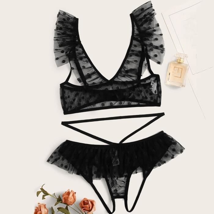 Coordonnes Ensemble Lingerie Femmes V Neck Cils Dentelle Sexy Tache