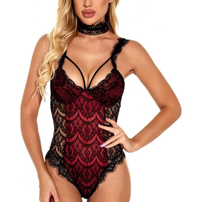 Ensemble de Lingerie en Dentelle pour Femmes Body Une Pièce Coupe