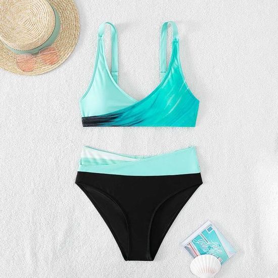 Maillot de bain une pièce Bikini Maxi robe deux pièces en mousseline à lacets Vert A19 Vert