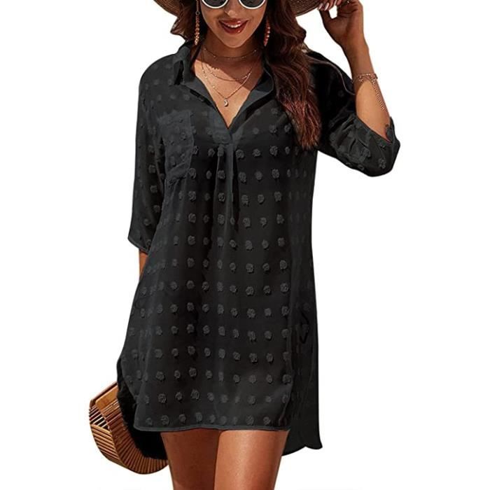 Robe De Plage Femme Pareo De Plage Jacquard Plage Cache Maillots Et Sarongs Col V Bikini Cover