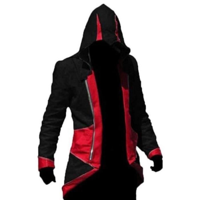 Assassin's Creed 3 Faux Leather Jacket in Black & Red colour