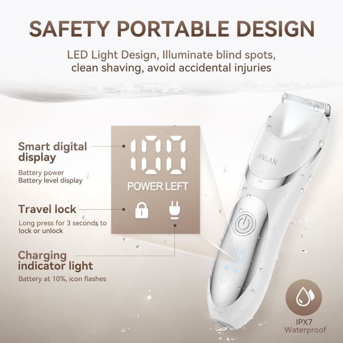 Rasoir Femme Tondeuse Bikini Intime Avec Affichage Led Epilateur Electrique Sec Et Humide