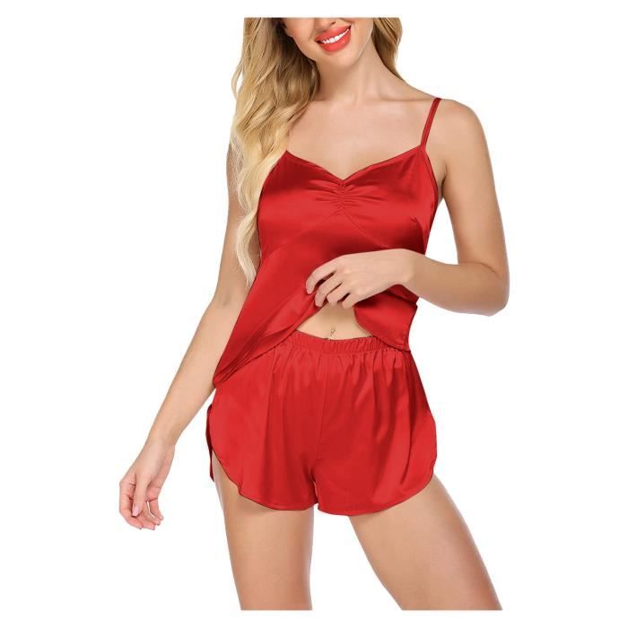 Femmes Sexy Lingerie V Tements De Nuit Satin Soie Babydoll Lace Up Nightwear Pyjamas Set N