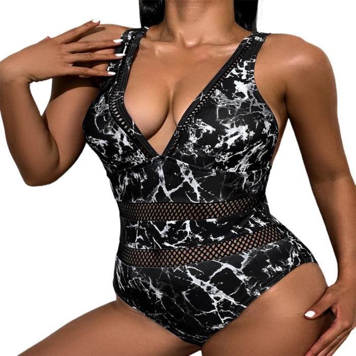 MAILLOT DE BAIN Femmes Bikini Marble Imprimé creux sur une pièce voir à