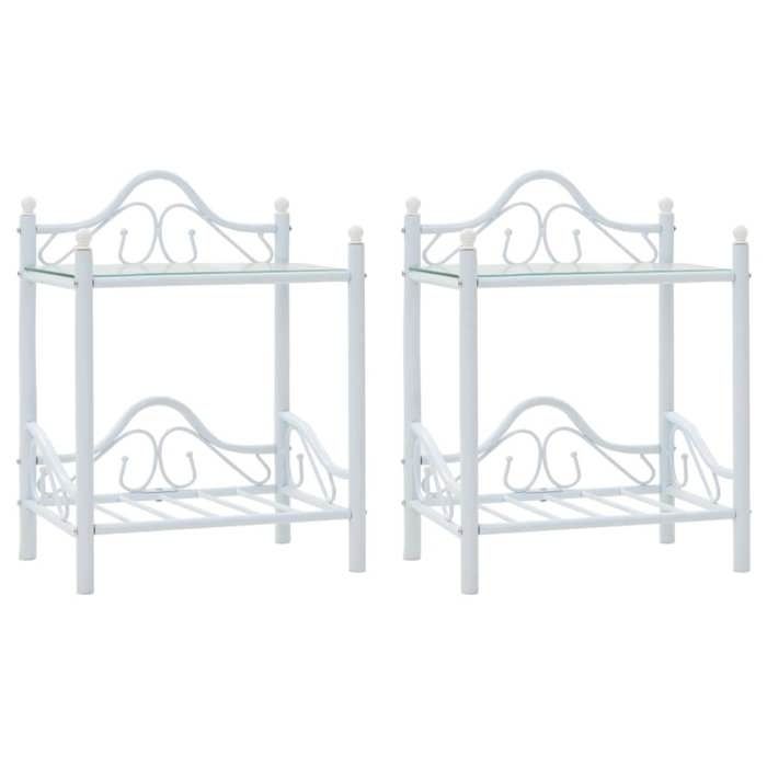 Table de nuit chevet commode armoire meuble chambre 2 pcs acier et verre trempé 45x30 5x60 cm blanc 1402032