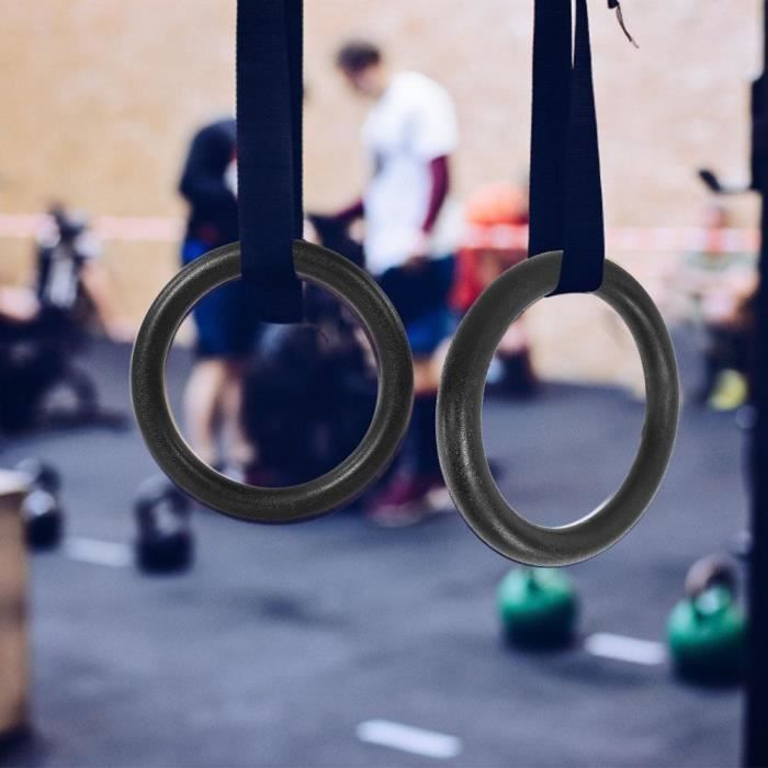 ABS gymnastique anneaux Gym Fitness Training Tool avec sangles robuste et durable pour une utilisation de longue durée noir
