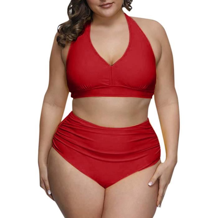 Ensemble de maillot de bain deux pièces bikini de couleur unie pour femmes de grande taille
