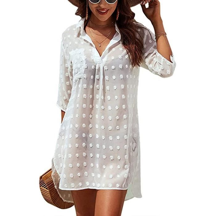 Robe De Plage Femme Pareo De Plage Jacquard Plage Cache Maillots Et Sarongs Col V Bikini Cover