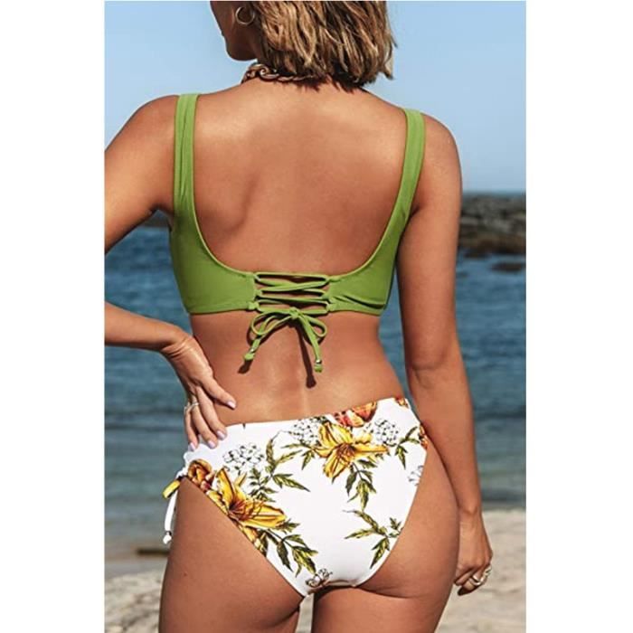 ONEYOO Femme Bikini Froncé et Torsadé Ensemble Bikini à laçage Imprimé