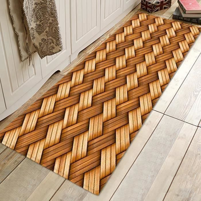Tapis de sol porte en bambou à motif tissage absorbant antidérapant (60x180cm)