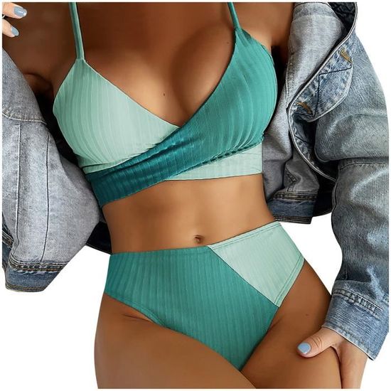 Lukcolor Womens Splicing Two Piece Sexy Bikini Push Up Pad Maillot De