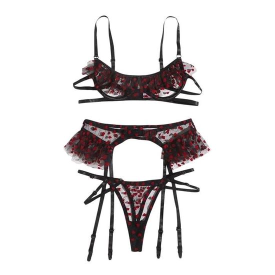 Ensemble De Trois Pi Ces Bikini Fendu Avec Jarreti Re En Dentelle Sexy