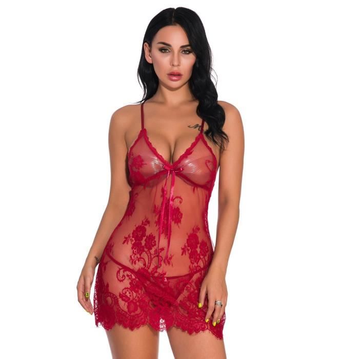 Nouveau Femmes Maille Dentelle Col V Bowknot Lingerie Sous V Tements V Tements De Nuit Chemise